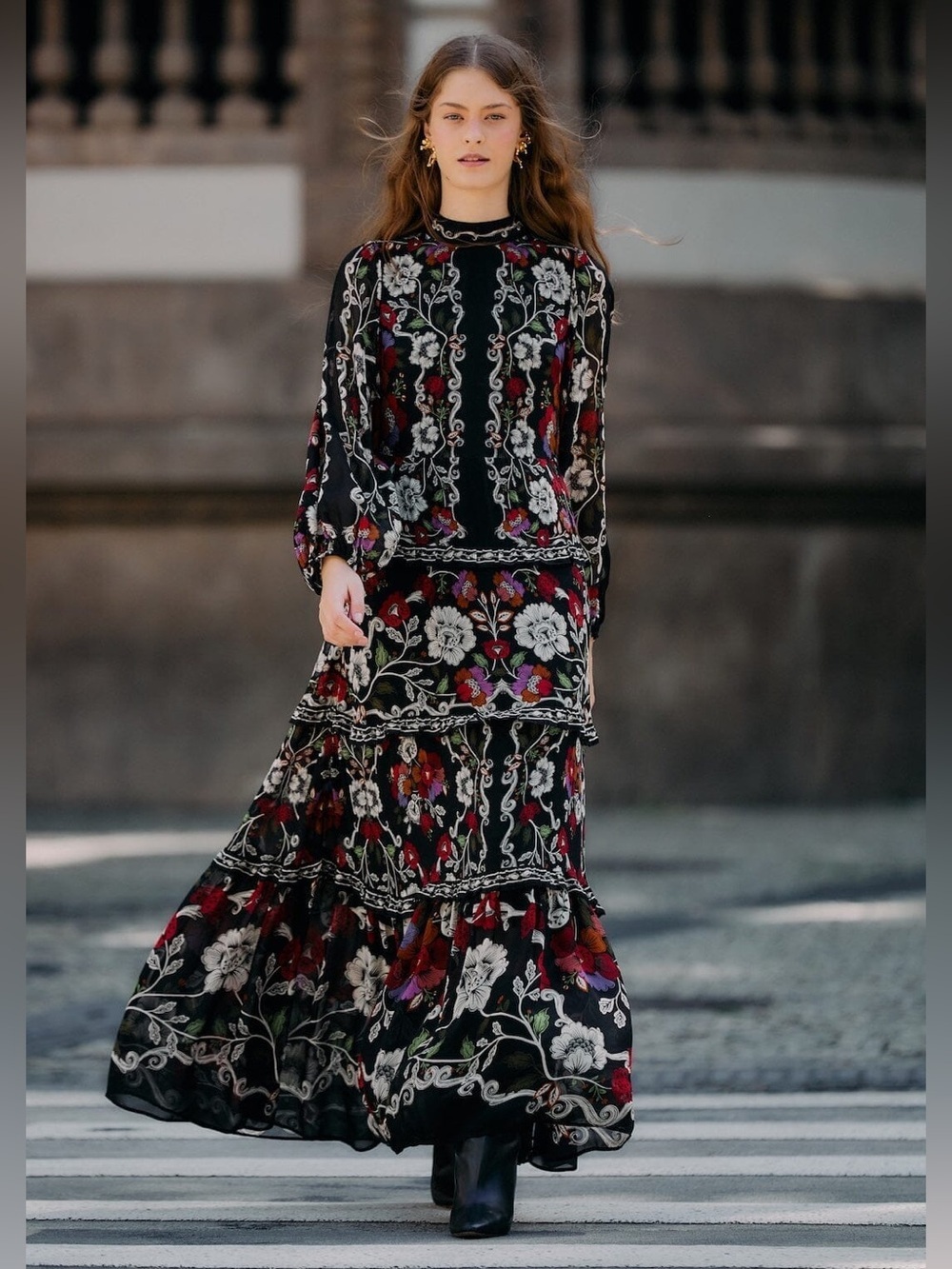 Farm Rio: Black Rococo Flowers Ruffled Maxi
Dress - Picture 1 of 12